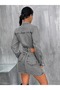 Long Sleeve Back Belt Leather Black Short Dress - 4