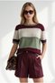 Women's Burgundy Color Block Mercerized Draped Knitwear Blouse Blz-19002640 - 2