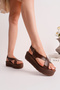 Women's Leather Powder-Colored Cross-Strap Ankle-Strapping High Orthopedic Padded Sandals - 3