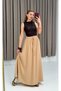 Women's Elastic Waist Lace-Up Long Skirt Mink