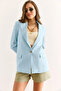 Women's Baby Blue Lined Linen Look Blazer Jacket Ckt-19000444 - 2