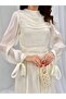 Women's Gathered Detailed Cuff Belted Yoryo Fabric Invitation Wedding Graduation Evening Dress - 4