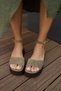Cuppa Women's Green Genuine Leather Suet Single Strap Padded Sole Sandals - 7