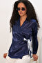 Women's Double-Breasted Satin Shirt 1510 - Navy Blue - 4