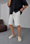 Men's Gray Lightweight Casual Linen Muslin Shorts with Double Hem and Back Pockets - 5