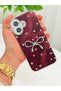 iPhone 17 Case with Marbling Effect, 3D Bow and Floral Pattern, Raised Camera Cover, Burgundy