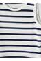 Navy Blue Crew Neck Striped Women's Undershirt - 7