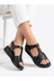 Genuine Leather Black Orthopedic Sole Women's Sandals Suitable for Heel Spurs