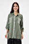 Women's Khaki Italian 100% Linen Sequined Ring Stripe Oversize Linen Shirt Size 40 - 46 - 2