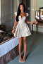 Beige Smetana Button Detailed Short Sleeve Stylish Mini Dress Ate-2162