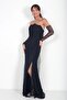 Women's Strapless Collar Lined Draped Side-Pocketed Lez Lace Long Dress - 3