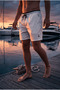 Men's Quick-Drying Swim Shorts with Pockets, Elastic Mesh Lining, Lace-Up, Ecru Swim Shorts - 2