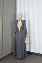 Ayrobin Belted Hijab Dress with Ruffles on the Shoulders and Front Gray Hnt7345 - 8