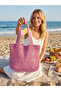 Women's Pink Straw Handmade Beach Bag-Lined - 2