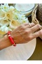 Red Marble Patterned Gold Beaded Acrylic Elastic Bracelet - 3