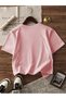 Printed Black - White - Pink 3-Piece Children's T-Shirt 100% Cotton Short Sleeve Knitted Crew Neck - 4