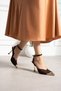 Women's Brown Lace Stone Gold Pointed Toe Ankle Strap Evening Dress Stiletto Heeled Shoes - 4