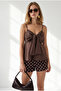 Women's Brown Adjustable Strap Bow Detailed Pera Linen Blouse Blz-19003371 - 2