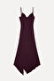 Women's Burgundy Slit Flared Midi Dress - 2