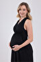 Black Lace Design Strappy Cotton Maternity Nightgown - 3