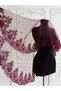 Burgundy Bridal Veil and Henna Cover Set, Flocked Glittered Pearl Set - 3