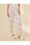 Women's White Lace Trim V-Neck Printed Pajama Set - 3
