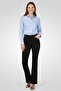 Women Pointed Collar Long Sleeve Stripe Shirt, Light Blue - 2