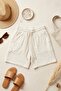 Women's White Elastic Waist Cotton Wrap Shorts - 2