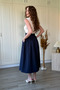 Belted Poplin Skirt Navy Blue Dress - 3