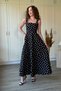 Square Collar Poplin Fabric Midi Flared Black Polka Dot Dress with Scarf Detail on the Back - 9