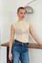 Women's Lace Transparent Blouse Half-Throat Sleeveless Mesh Detailed Stylish Crop Top Party and Night Combination Blouse - 2
