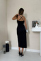Noir Elegance Black Slit Midi Dress - 5