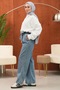 Blue Belted Denim Palazzo Trousers - 3