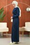 Dark Blue Waist-Tie Snap Button Denim Dress - 4