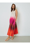 Ombre Look Halter Neck Pleated Maxi Dress - 3