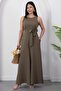 Crew Neck Belted Wide Leg Jumpsuit Grs4017 - 4