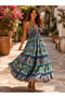 Turquoise Color Embroidery and Pompom Detailing on Front and Back V Imported Bohemian Dress - 5