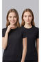 Women's 2-Piece Black Crew Neck Short Sleeve Basic T-Shirt (2 Pieces)