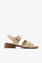 Beige Genuine Leather Cross-Strapped Buckle Thick Heeled Women's Sandals - 5