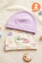 Baby Girl 2-Piece Cotton Beanie with Moonlight Pattern, Flexible and Comfortable (684502)