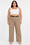Plus Size Cotton Belted High Waist Wide Leg Women's Trousers