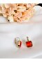 Steel Square Orange Zircon Stone Earrings 2 cm - 3