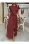 Women's Short Sleeve Crew Neck Viscose Crop Blouse and Long Skirt Two-Piece Set - 3