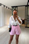 Belted Pleated Detail Pink Shorts