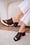 Pinok Asymmetrical Cut Genuine Leather Women's Burgundy Heeled Slippers - 2