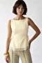 2131 Women's Half Lined Light Transparent Linen Look Lace Zero Sleeve Blouse Yellow - 2