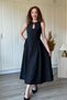 Chest Detailed Waist Fitted Poplin Midi Black Dress - 7