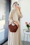 Premium Double Face Bat Sleeve Double Abaya Set - Cream - 7