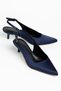 Angela Women's Navy Blue Satin Thin Heeled Casual Shoes