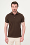 Plain Slim Fit Polo Collar Metal Buttoned 100% Cotton Short Sleeve Men's T-Shirt Brown - 36880.26Y